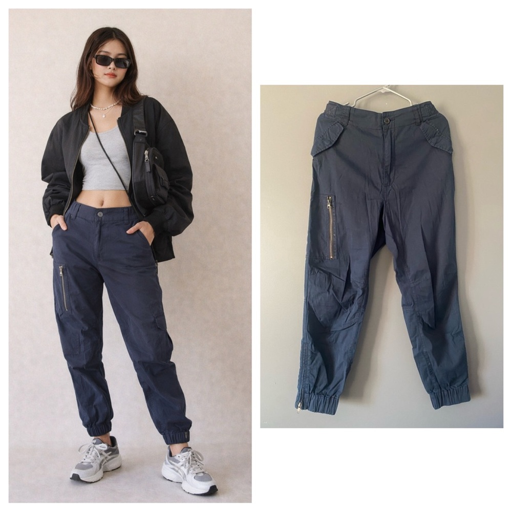 Navy Cargo Jogger Pants 27 Gorpcore Utility Streetwear Techwear High Rise